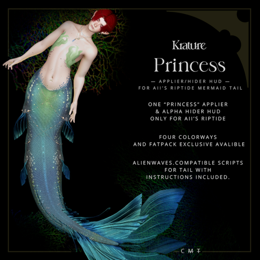 ((Krature)) - Princess - Mermaid Tail Riptide Applier HUD- Blue+Green