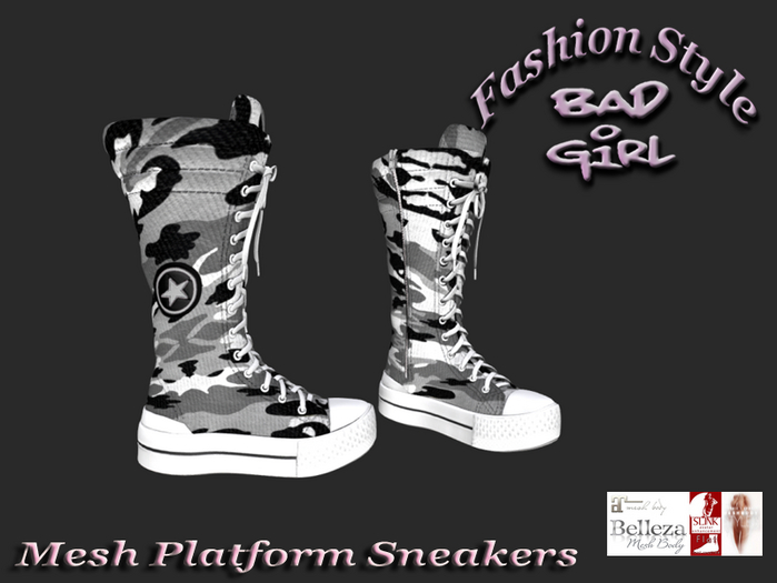 Bad Girl Mesh High Platform Sneakers Chucks Snow Camouflage