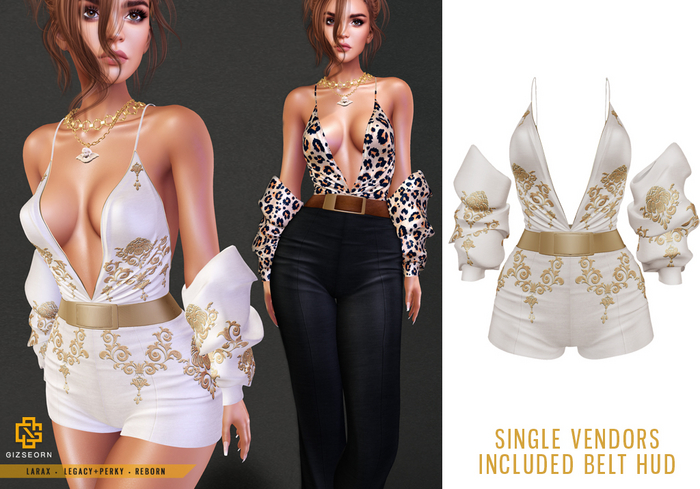 GIZ SEORN: 'Elodie' Shorts Jumpsuit [Embroidered Cream]