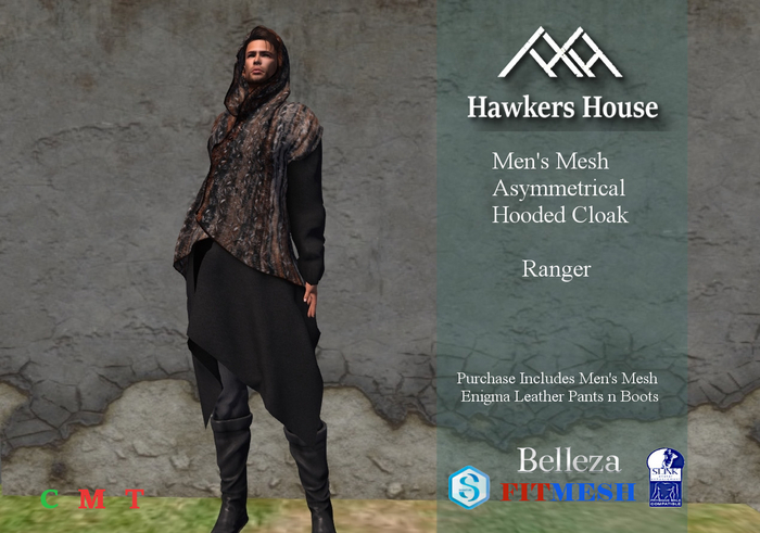*HH* Men's Mesh Asymmetrical Hooded Cloak Ranger