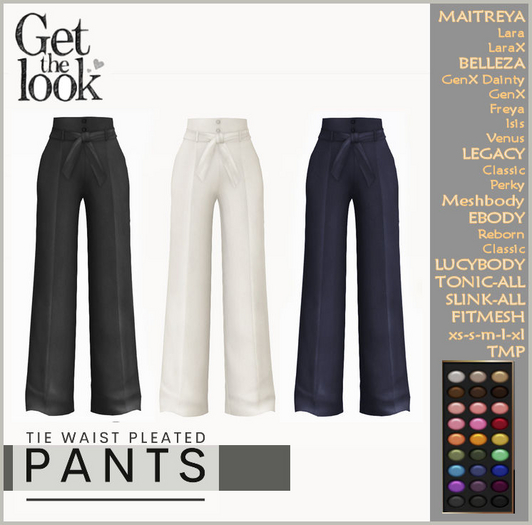 CHIC TIE WAIST PLEATED PANTS-MAITREYA LARA & LARAX-BELLEZA ISIS & FREYA & VENUS-LEGACY-EBODY REBORN-SLINK-CLASSIC-PROMO-