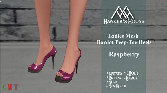 *HH* Ladies Mesh Bardot Peep-Toe Heels Raspberry