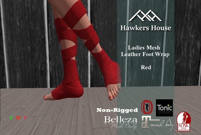 *HH* Ladies Mesh Leather Foot Wrap Red