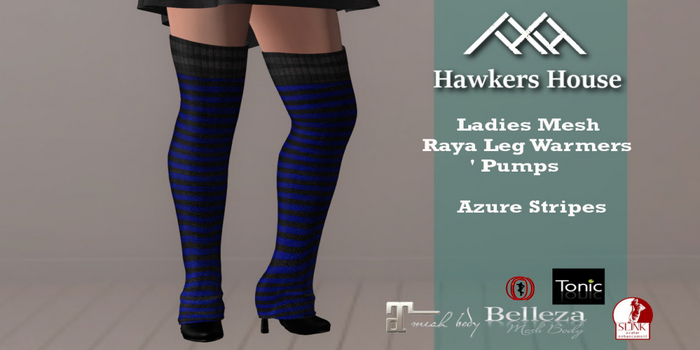 (HH* Ladies Mesh Raya Leg Warmers Azure Stripe