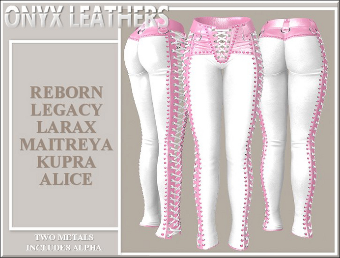 White + Pink Leather Rocker Pants v3