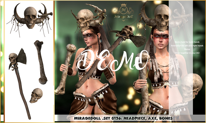DEMO MirageDoll .Set 0126: Headpiece, axe, bones