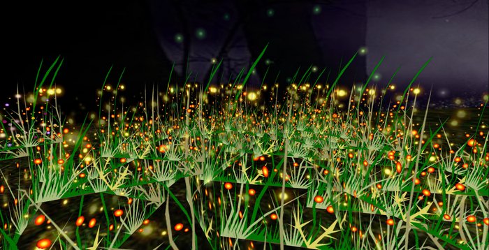 ALMOST FREE! WHIMSY 1 PRIM  RED  & ORANGE  "FAIRY LIGHTS" FANTASY FLOWERS-COPY MOD