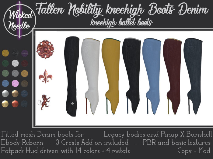 ~W-N~ Fallen Nobility kneehigh ballet boots denim PBR