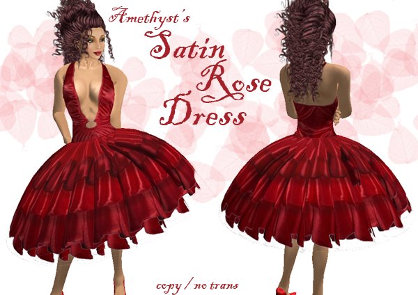 Red Satin Rose Cocktail Dress