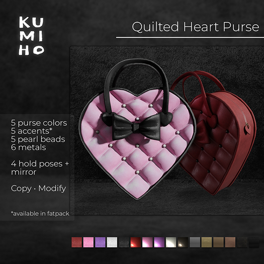 KUMIHO Quilted Heart Purse FATPACK