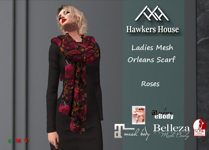 *HH* Ladies Mesh Orleans Scarf Roses