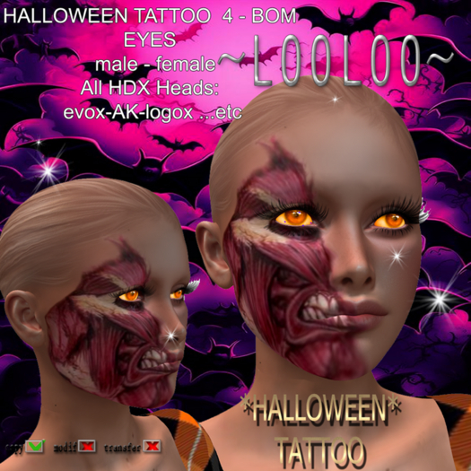 ~ LOOLOO ~ * HALLOWEEN TATTOO * 4 -BOM M+F