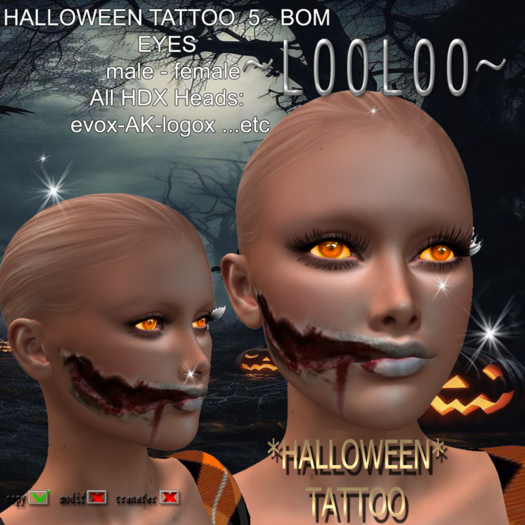 ~ LOOLOO ~ * HALLOWEEN TATTOO * 5 -BOM M+F