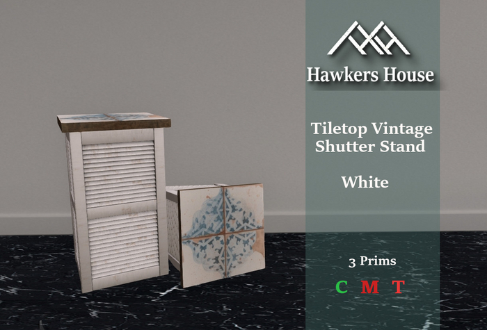 *HH* Tiletop Vintage Shutter Stand White
