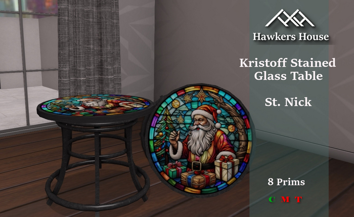 *HH* Kristoff Stained Glass Table St. Nick