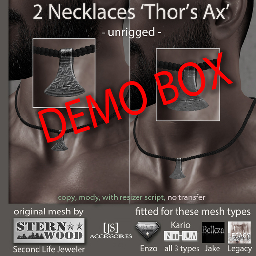 {JS} Necklaces - 'Thor's Ax' - DEMOS - 2 pcs