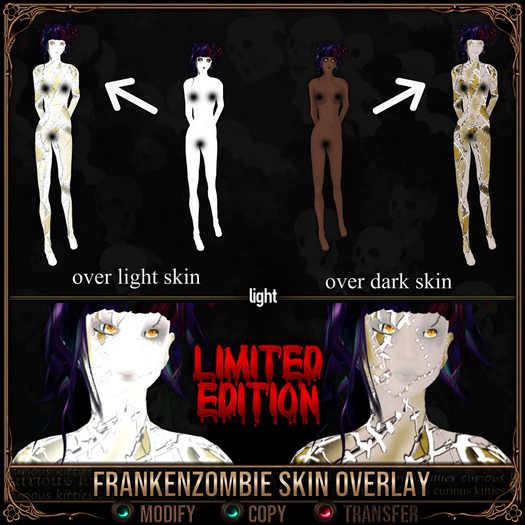 =^.^= Curious Kitties - Frankenzombie Skin Overlay - Light