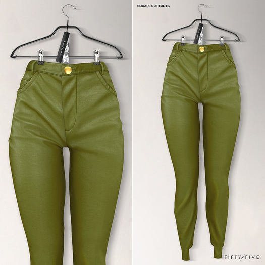 FIFTY/FIVE. "GLU" Square Cut Pants - Olive Green