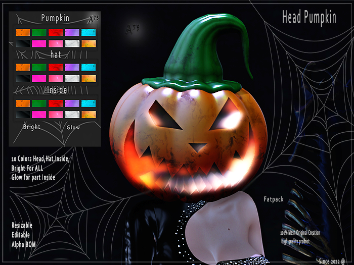 : A75 : Head Pumpkin Non-Rigged with Hud Pack Unisex DEMO