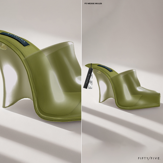 FIFTY/FIVE. "GLU" F5 Wedge Mules - Olive Green