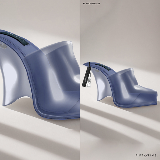 FIFTY/FIVE. "GLU" F5 Wedge Mules - Oxford Blue