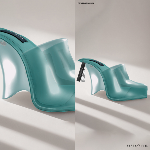 FIFTY/FIVE. "GLU" F5 Wedge Mules - Teal