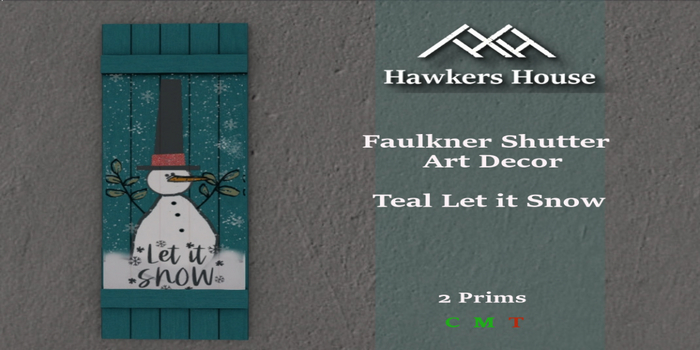 *HH* Faulkner Shutter Art Decor Teal Let it Snow