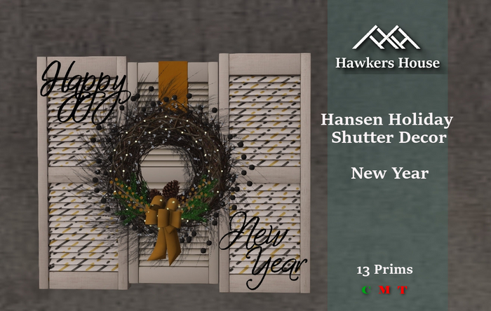 *HH* Hansen Holiday Shutter Decor New Year