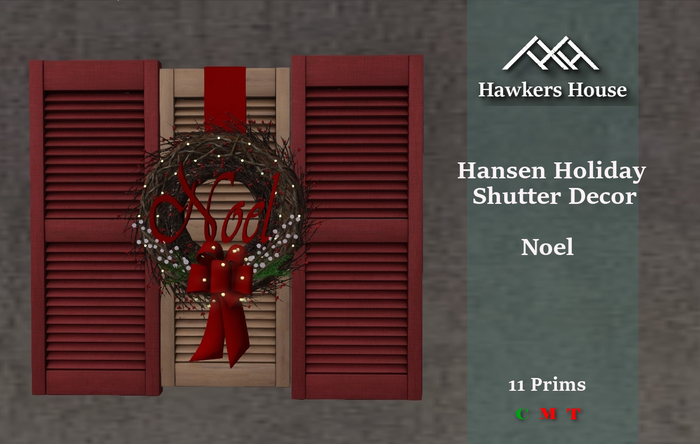 *HH* Hansen Holiday Shutter Decor Noel