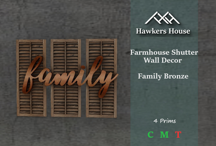 *HH* Farmhouse Shutter Wall Decor Family Bronze