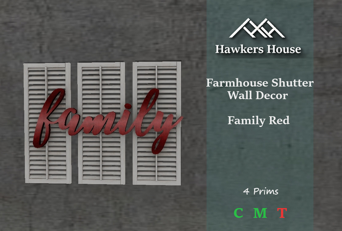 *HH* Farmhouse Shutter Wall Decor Family Red