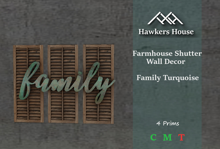 *HH* Farmhouse Shutter Wall Decor Family Turquoise