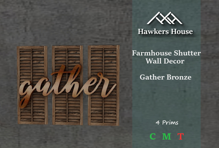 *HH* Farmhouse Shutter Wall Decor Gather Bronze