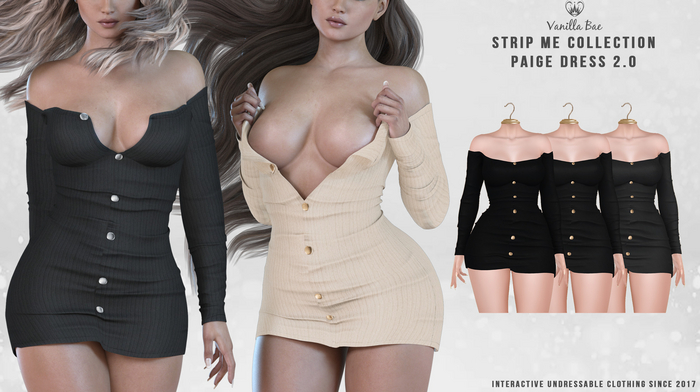 *Vanilla Bae* Paige Dress 2.0 - Black 3 Pack - Strip Me Interactive - Maitreya / LaraX / Legacy / Ebody Reborn/ Waifu