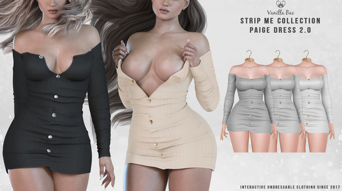 *Vanilla Bae* Paige Dress 2.0 - Gray 3 Pack - Strip Me Interactive - Maitreya / LaraX / Legacy / Ebody Reborn/ Waifu