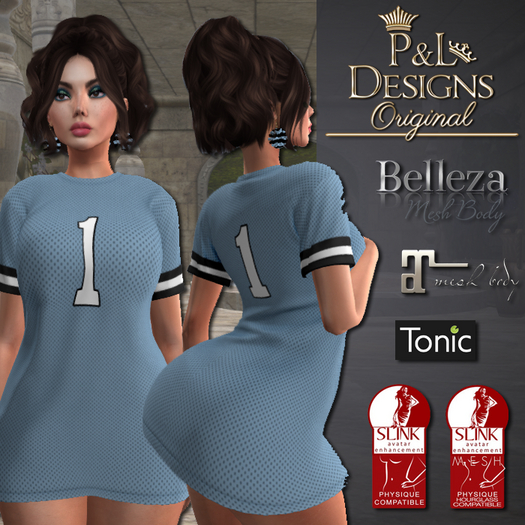 [P&L] - Football Jersey Dress Set - Light Blue and Black