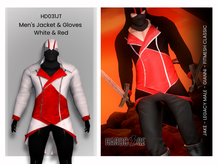 :: HARDCORE :: (HD031JT) Jacket & Gloves - White & Red