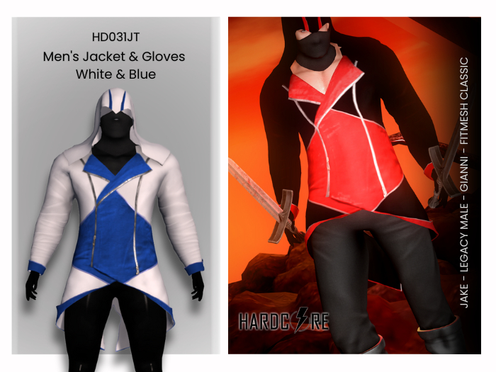 :: HARDCORE :: (HD031JT) Jacket & Gloves - White & Blue