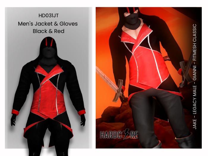 :: HARDCORE :: (HD031JT) Jacket & Gloves - Black & Red