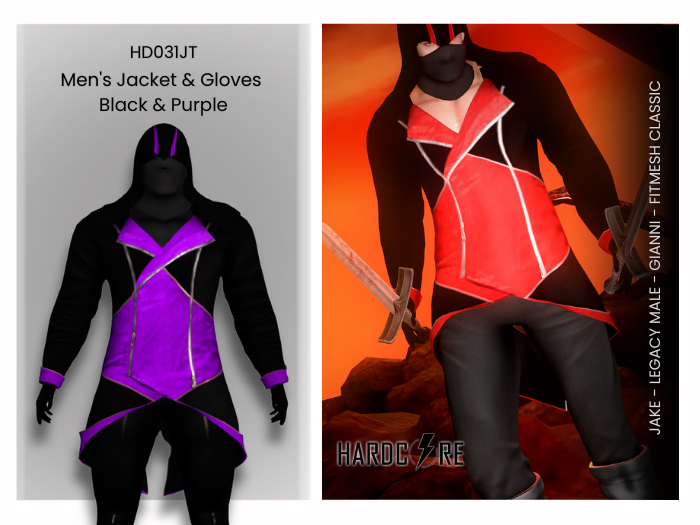 :: HARDCORE :: (HD031JT) Jacket & Gloves - Black & Purple