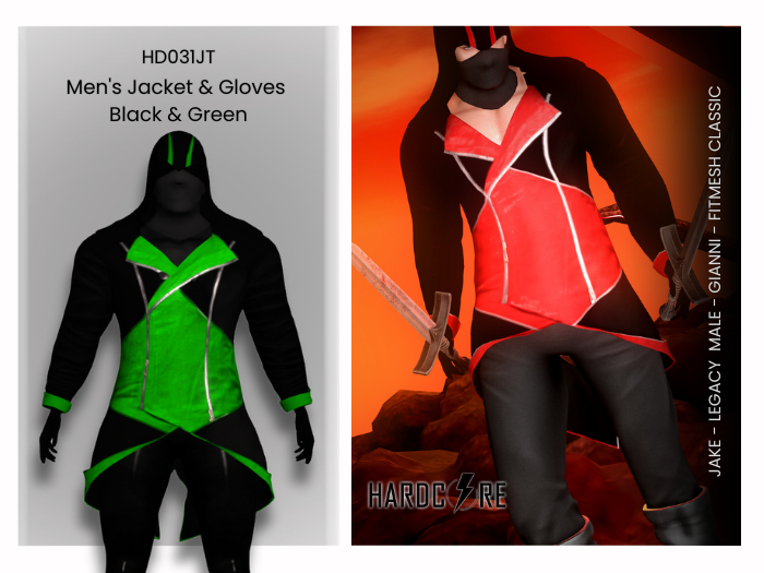 :: HARDCORE :: (HD031JT) Jacket & Gloves - Black & Green
