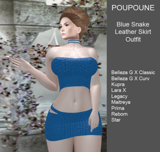 POUPOUNE Blue Snake Skin Skirt Outfit