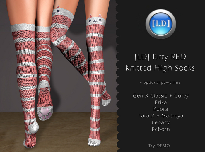 [LD] Kitty RED Knitted High Socks