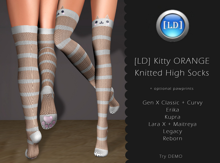 [LD] Kitty ORANGE Knitted High Socks
