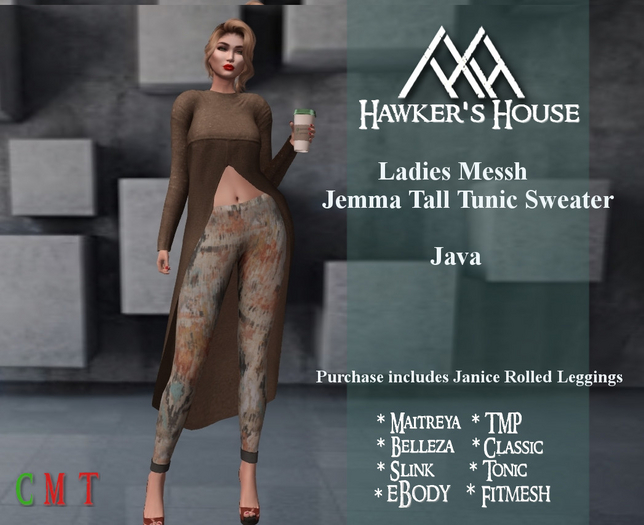 *HH* Ladies Mesh Jemma Tail Tunic Sweater Java