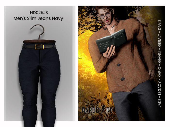 :: HARDCORE :: (HD025JS) Men's Slim Jeans - Navy