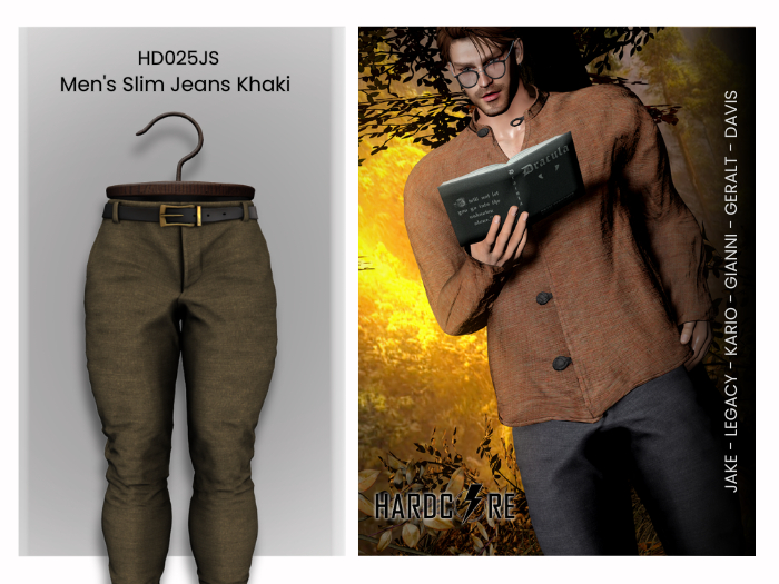:: HARDCORE :: (HD025JS) Men's Slim Jeans - Khaki
