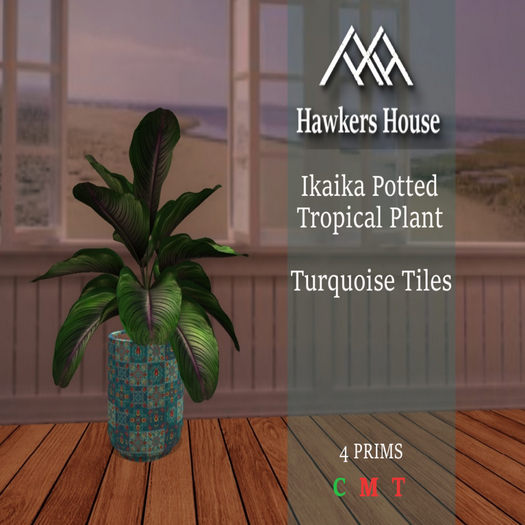 *HH* Ikaika Potted Tropical Plant Turquoise Tiles