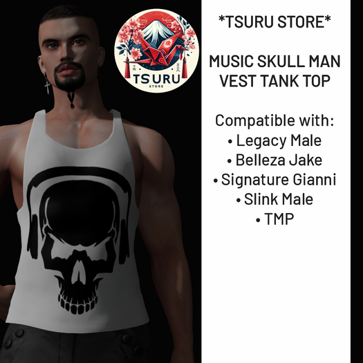 *Tsuru Store* Male Vest Tank Top - Music Skull