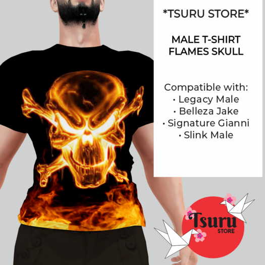 *Tsuru Store* Male T-Shirt - Flames Skull